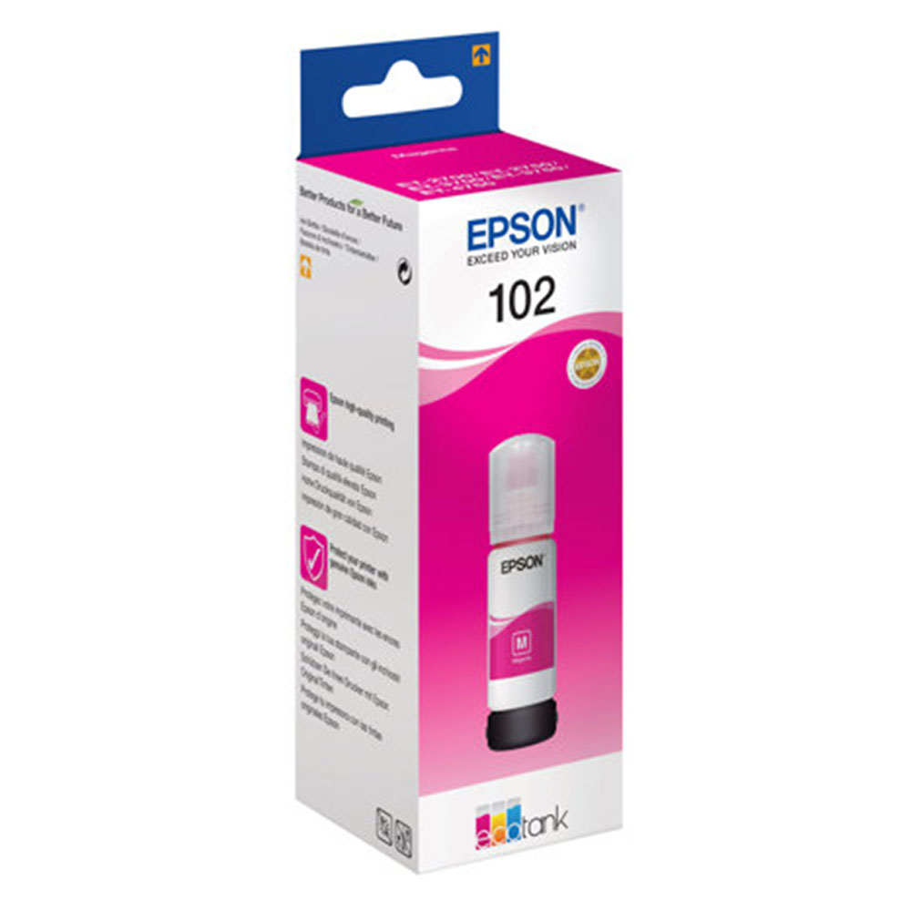 FLACONE DI INCHIOSTRO EPSON 102 ECOTANK C13T03R340 MAGENTA ORIGINALE 70ml ET-15000, 2700, 2750, 2751, 2756, 3700, 3750, 4750; Expression ET-2700, 2750, 3700