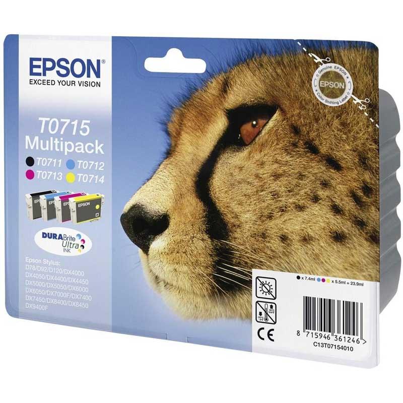 CARTUCCIA INK-JET EPSON MULTIPACK B-C-M-Y GHEPARD T0715 ORIGINALE C13T07154010 DX4000, SX115, SX205, BX300F