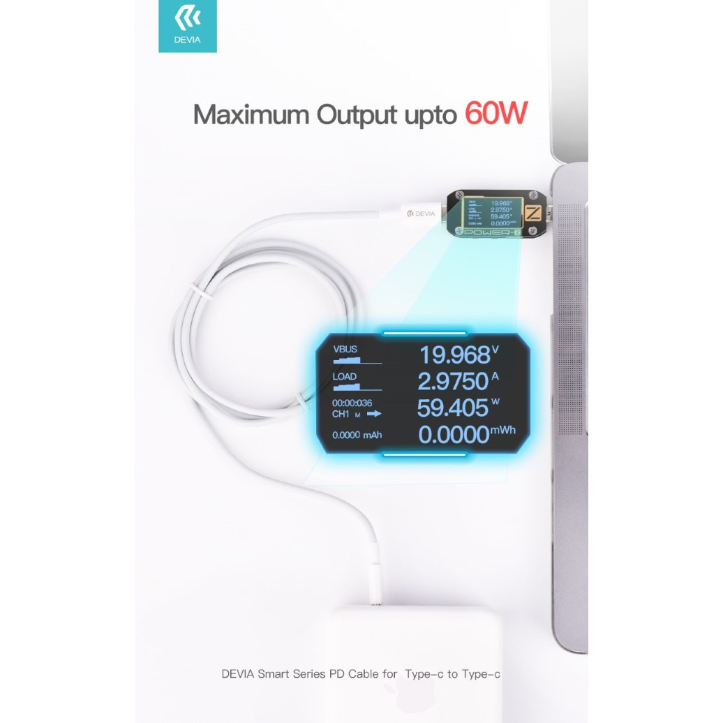 CAVO DATI E CARICA SUPER RAPIDO DEVIA PD 60W Type-C -  Type-C 1.2MT (A)