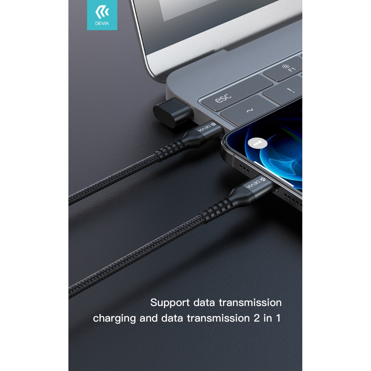 CAVO DATI E CARICA RAPIDA DEVIA PD 20W Type-C - Lightning 1.5MT LEGA DI ALLUINIO (3A) APPLE IPHONE E IPAD