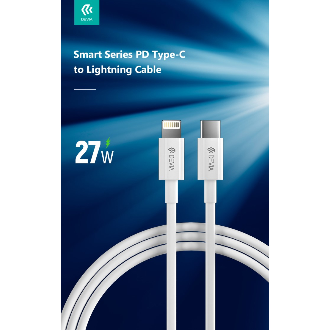 CAVO DATI E CARICA RAPIDA DEVIA PD 27W Type-C - Lightning 2MT IN NYLON (3A) APPLE IPHONE E IPAD