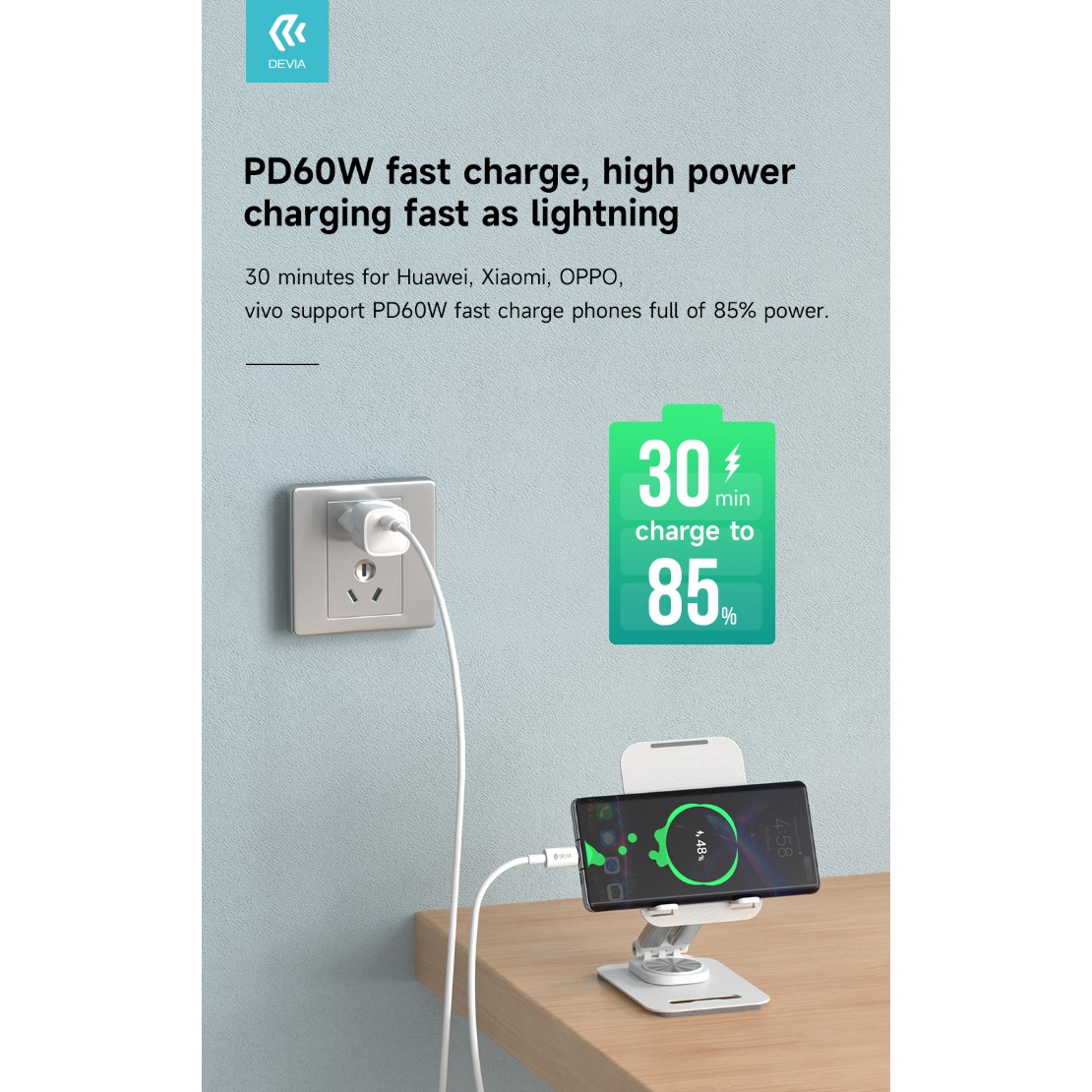 CAVO DATI E CARICA IN NYLON SUPER RAPIDO DEVIA PD 60W 3A Type-C -  Type-C 2MT (A)