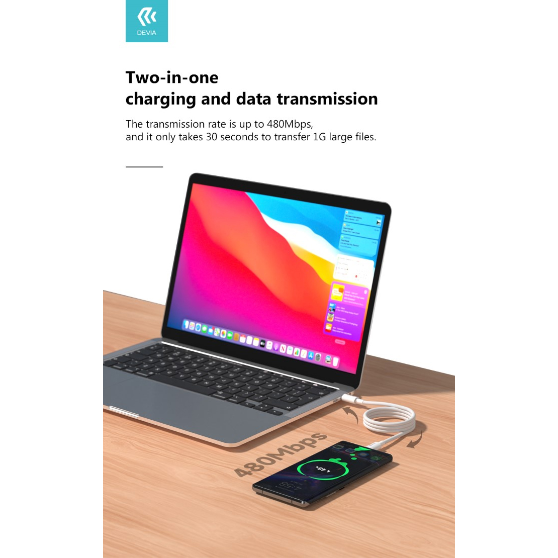 CAVO DATI E CARICA IN NYLON SUPER RAPIDO DEVIA PD 60W 3A Type-C -  Type-C 2MT (A)