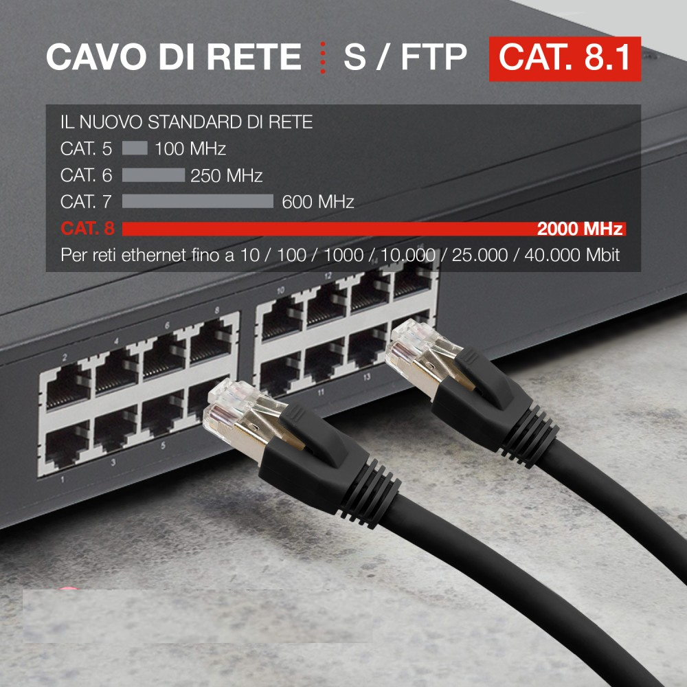 CAVO DI RETE EWENT PATCH CAT IN RAME 8.1 S/FTP LSZH 7.5 MT NERO