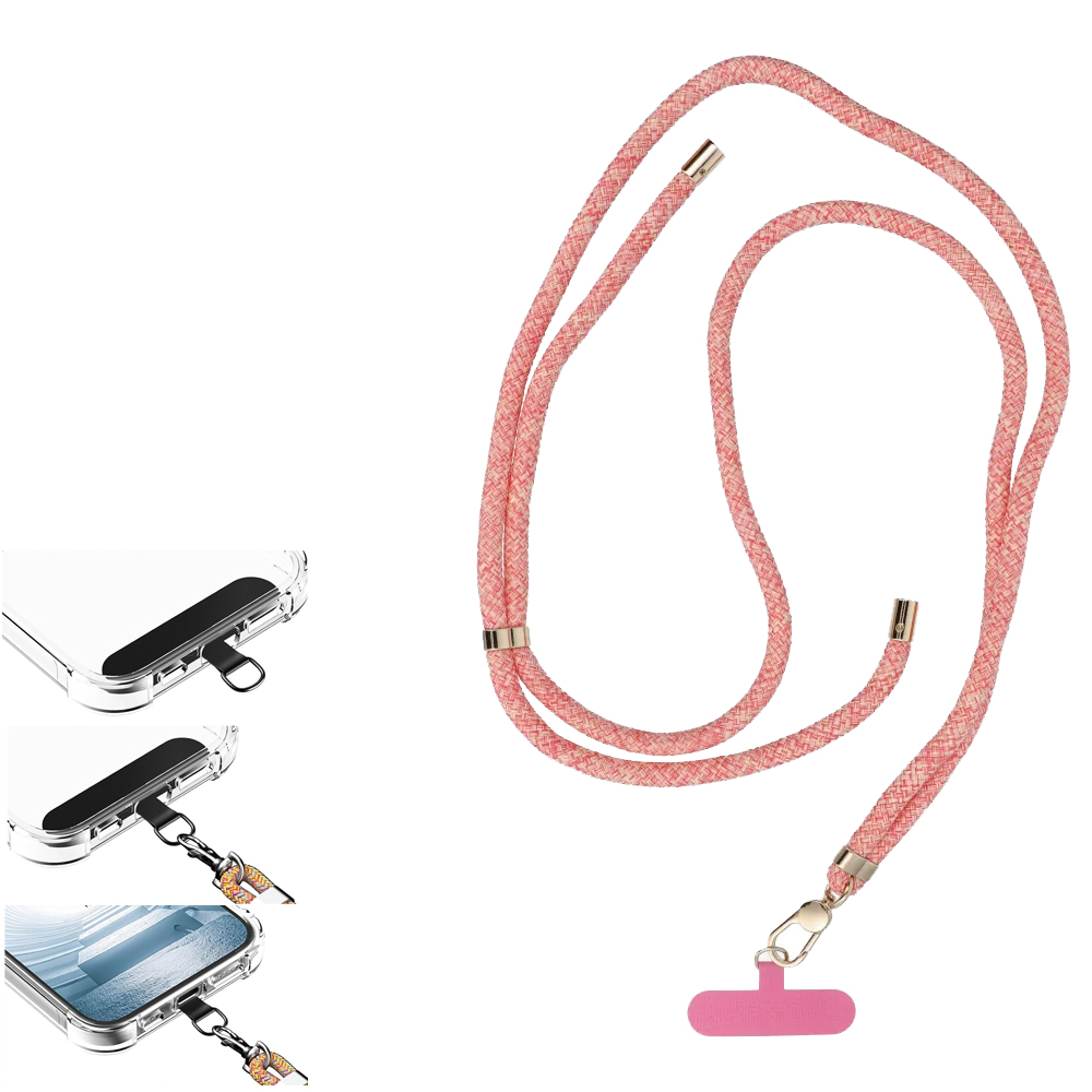 CORDINO PER CELLULARE UNIVERSALE SWING ( 8 mm ) LUNGHEZZA 165cm REGOLAILE PER SPALLA O COLLO ( MAX 82,5cm NEL PASSANTE ) - ROSA E BIANCO