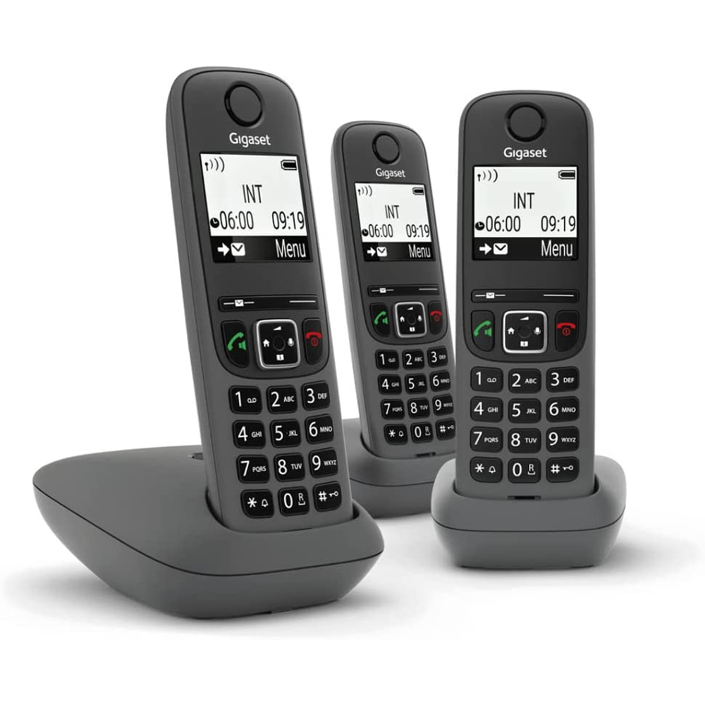 CORDLESS GIGASET AS490 TRIO - VIVAVOCE - TASTI GRANDI - RUBRICA 100 NUMERI COLORE NERO