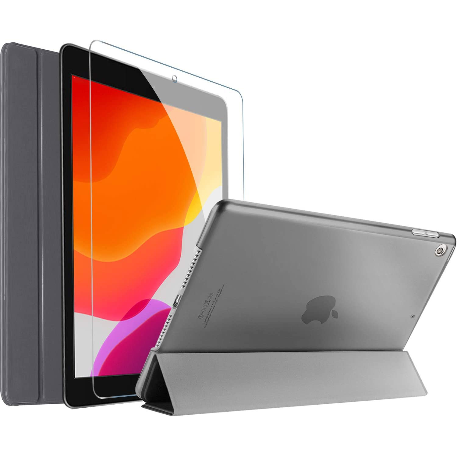 CUSTODIA PER TABLET IN PELLE PER APPLE iPad 7GEN 10.2" (2019) A2197/A2198/A2200 COLORE GREY + PELLICOLA VETRO (X0014MU0H9)