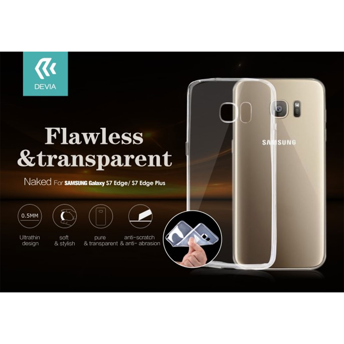 DEVIA CUSTODIA COVER PET SLIM 0.5mm MORBIDA TRASPARENTE PER TELEFONO CELLULARE SAMSUNG S7 EDGE