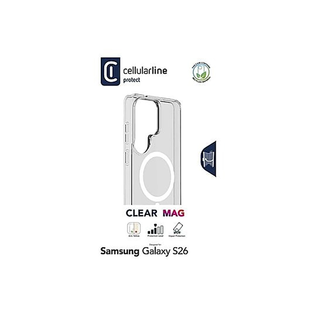 CUSTODIA CELLULARLINE CLEAR MAG COVER TRASPARENTE PROTEZIONE FOTOCAMERA E BORDI CON MAGSAFE ( TRASPARENTE ) PER SAMSUNG S26