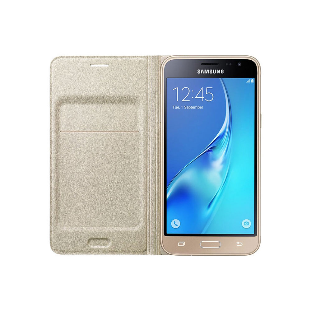 CUSTODIA SAMSUNG ORIGINALE FLIP WALLET A PORTAFOGLIO GALAXY J3 2016 COLORE ORO