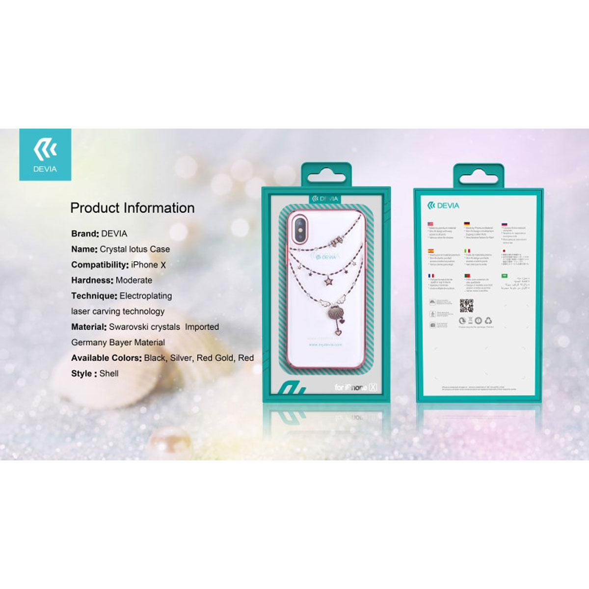 DEVIA CUSTODIA COVER SWAROVSKI CRYSTAL SHELL NERO PER TELEFONO CELLULARE IPHONE X