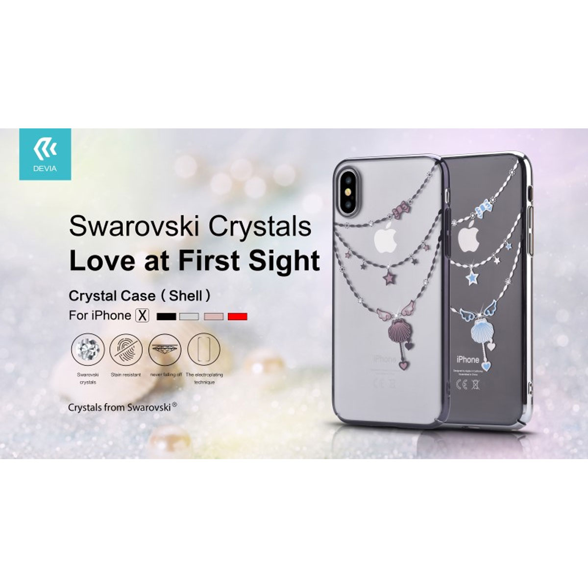DEVIA CUSTODIA COVER SWAROVSKI CRYSTAL SHELL SILVER PER TELEFONO CELLULARE IPHONE X