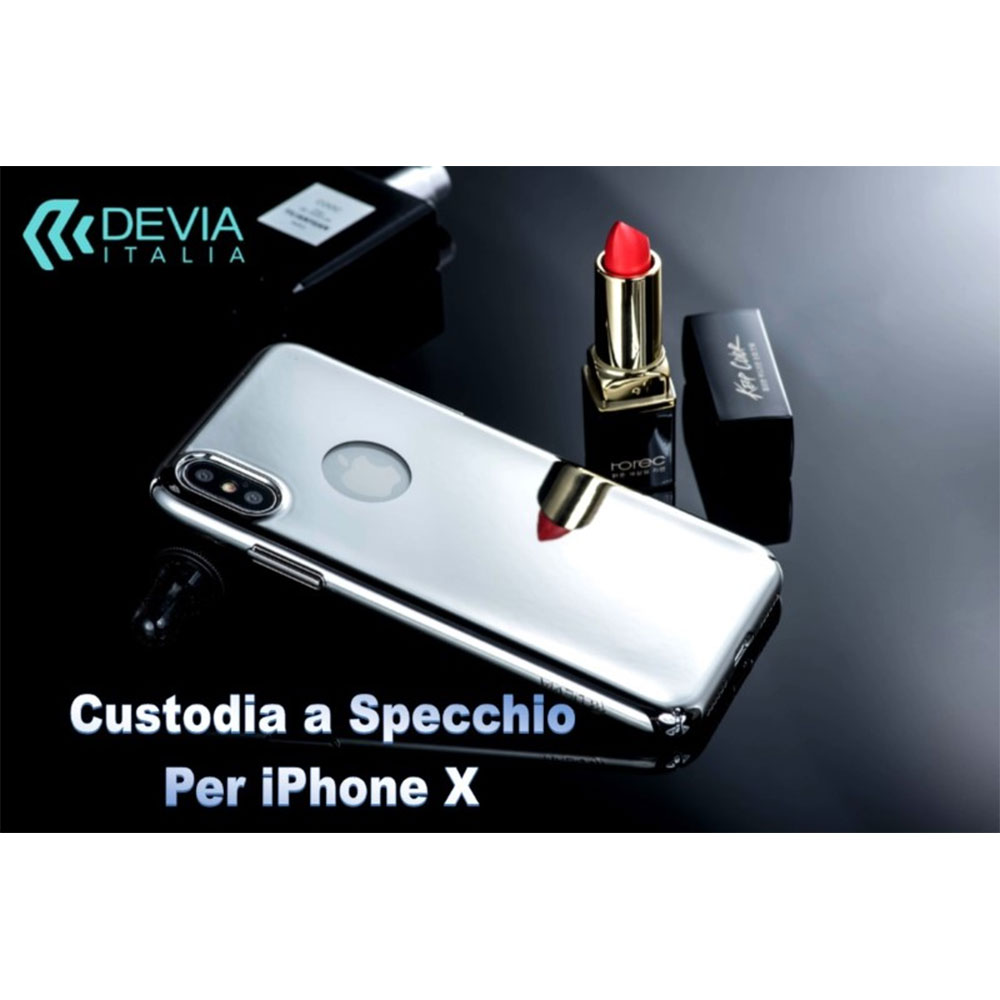 DEVIA CUSTODIA COVER SPECCHIO SILVER ANTI IMPRONTE E VISTA LOGO PER TELEFONO CELLULARE IPHONE X