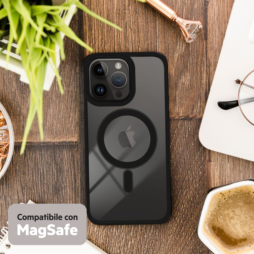 COLOR EDGE MAG COVER TRASPARENTE PROTEZIONE FOTOCAMERA E BORDI ( NERO ) PER iPhone 15
