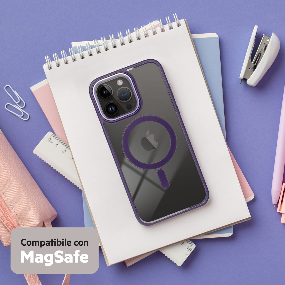 COLOR EDGE MAG COVER TRASPARENTE PROTEZIONE FOTOCAMERA E BORDI ( VIOLA ) PER iPhone 15