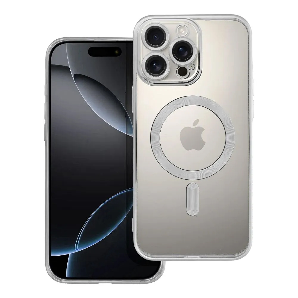CUSTODIA ELECTRO MAG TRASPARENTE PROTEZIONE FOTOCAMERA E BORDI CON MAGSAFE ( ARGENTO ) PER iPhone 16 Pro Max
