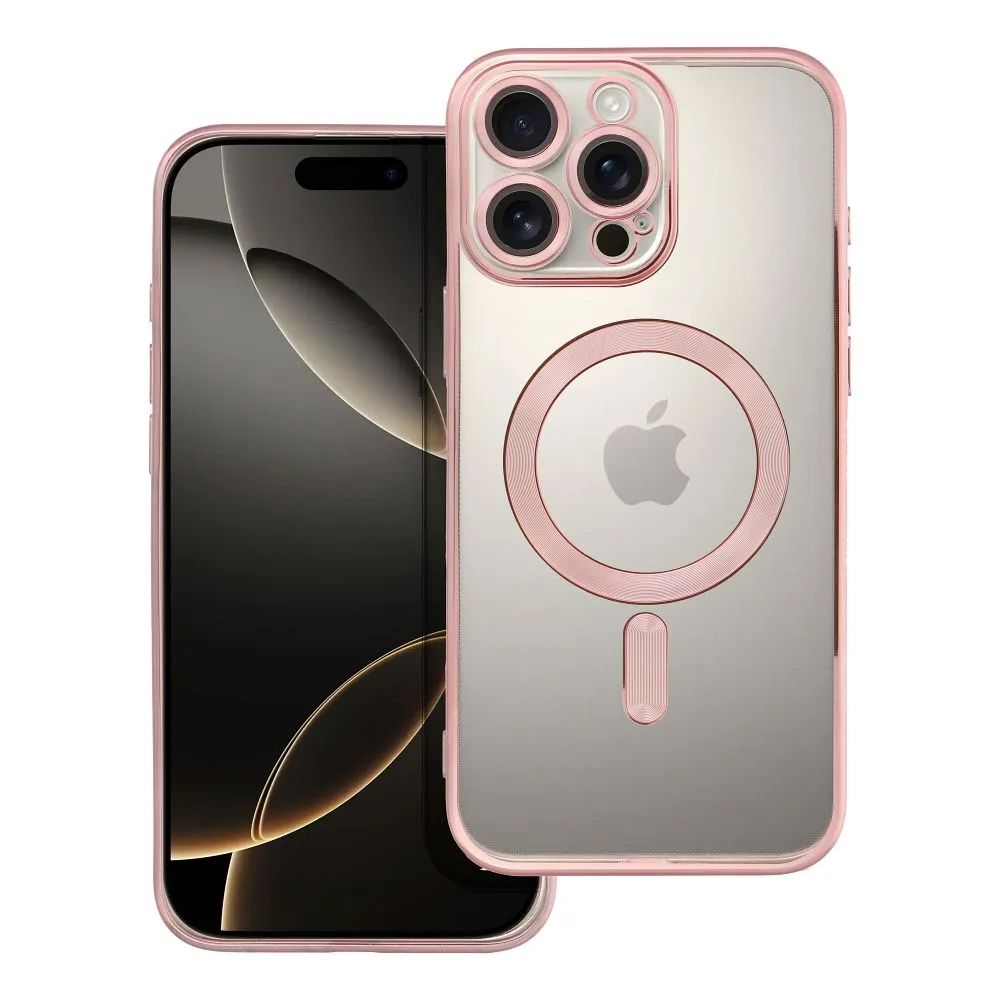 CUSTODIA ELECTRO MAG TRASPARENTE PROTEZIONE FOTOCAMERA E BORDI CON MAGSAFE ( ORO ROSA ) PER iPhone 16 Pro Max