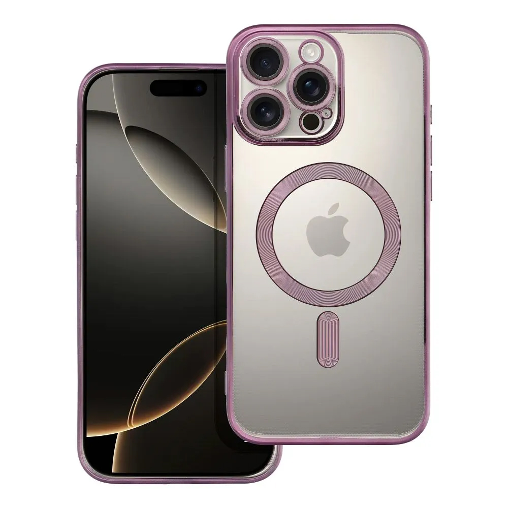 CUSTODIA ELECTRO MAG TRASPARENTE PROTEZIONE FOTOCAMERA E BORDI CON MAGSAFE ( VIOLA ) PER iPhone 16 Pro Max