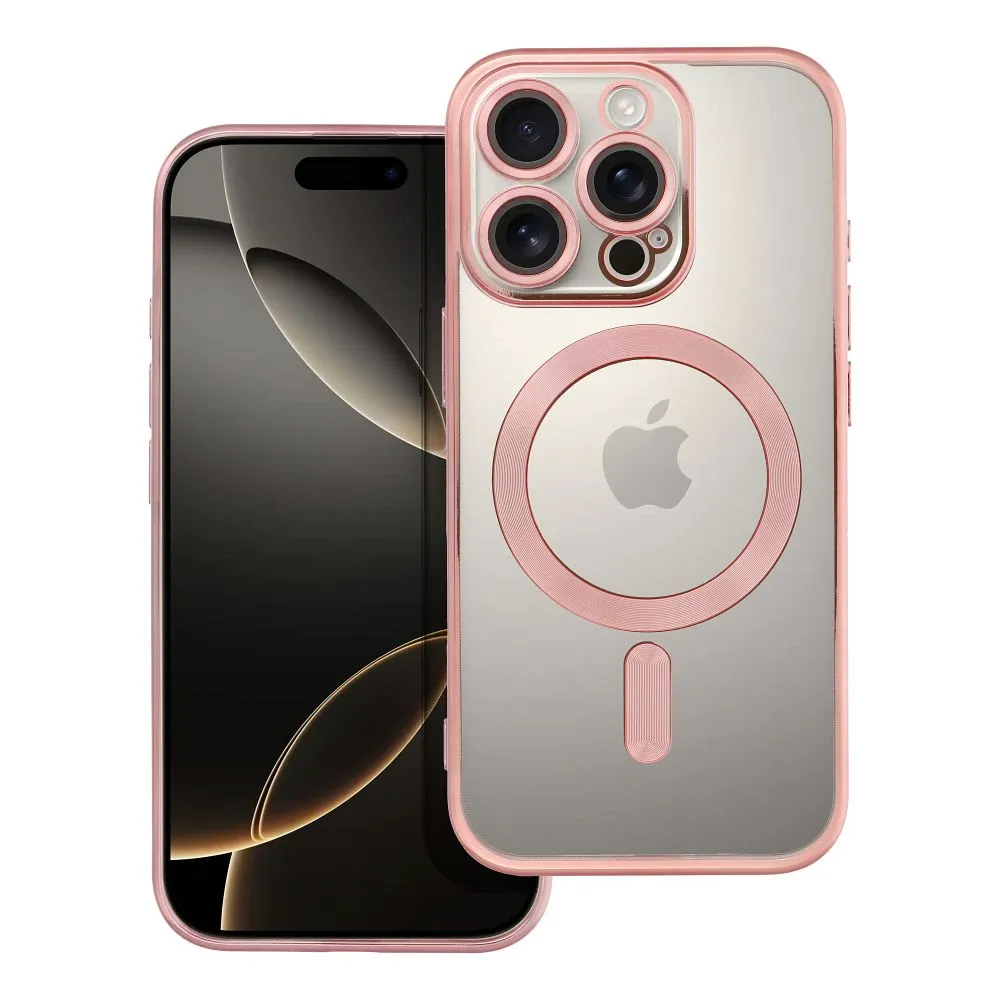 CUSTODIA ELECTRO MAG TRASPARENTE PROTEZIONE FOTOCAMERA E BORDI CON MAGSAFE ( ORO ROSA ) PER iPhone 16 Pro