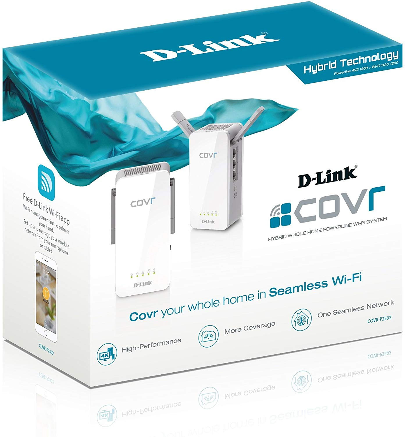 TRASMETTITORE D-LINK COVR-P2502 AV1300 WI-FI POWERLINE WIRELESS N - 3 PORTE ETHERNET - BRIDGE - HOMEPLUG AV (MU-MIMO) TRAFERISCE VOCE E DATI WIRELESS 1200MBPS SU SISTEMA ELETTRICO CONF. 2pz