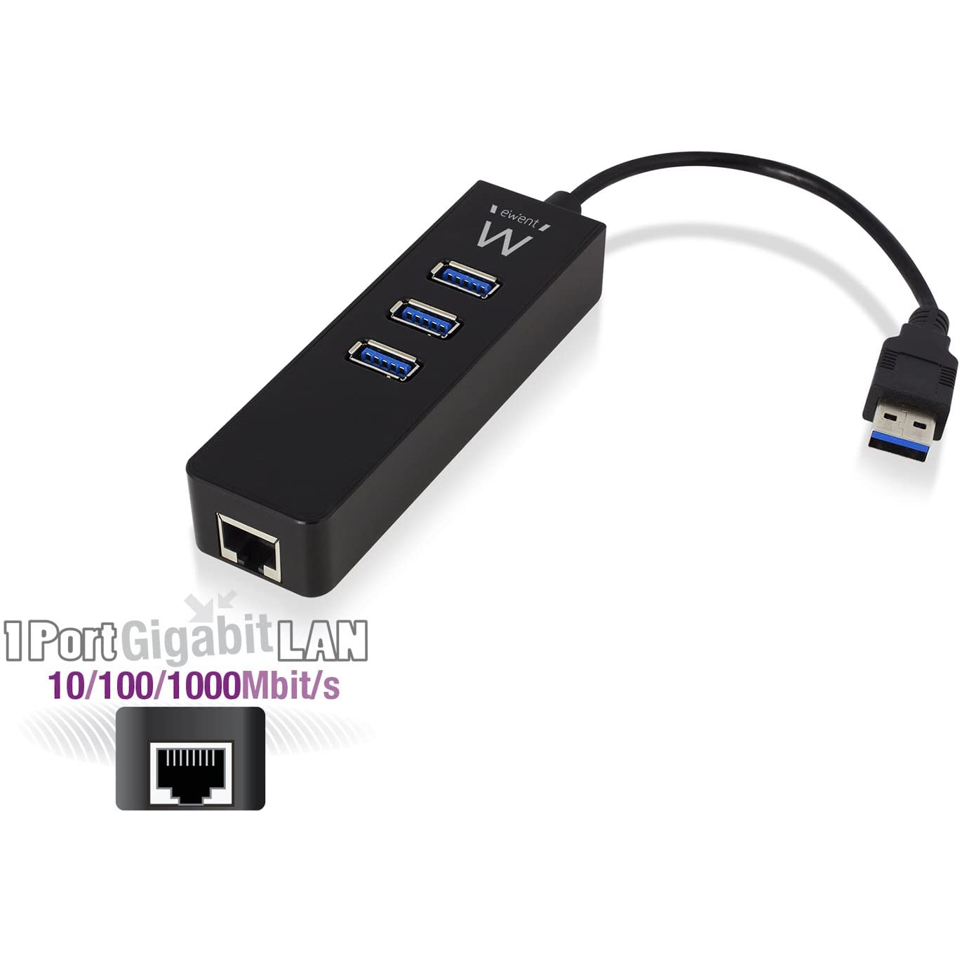 ADATTATORE RETE USB/LAN (USB Type-A a ETHERNET Gigabit)+ HUB 3 PORTE USB 3.1 EWENT EW1140
