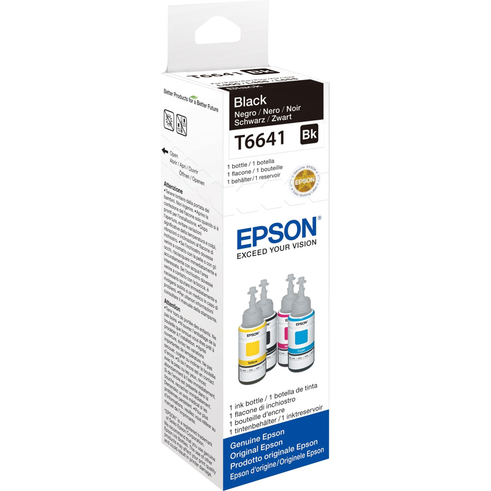 FLACONE DI INCHIOSTRO EPSON ECOTANK C13T664140 BLACK ORIGINALE 70ml EcoTank L100, EcoTank L200, EcoTank L300, EcoTank L355, EcoTank L355
