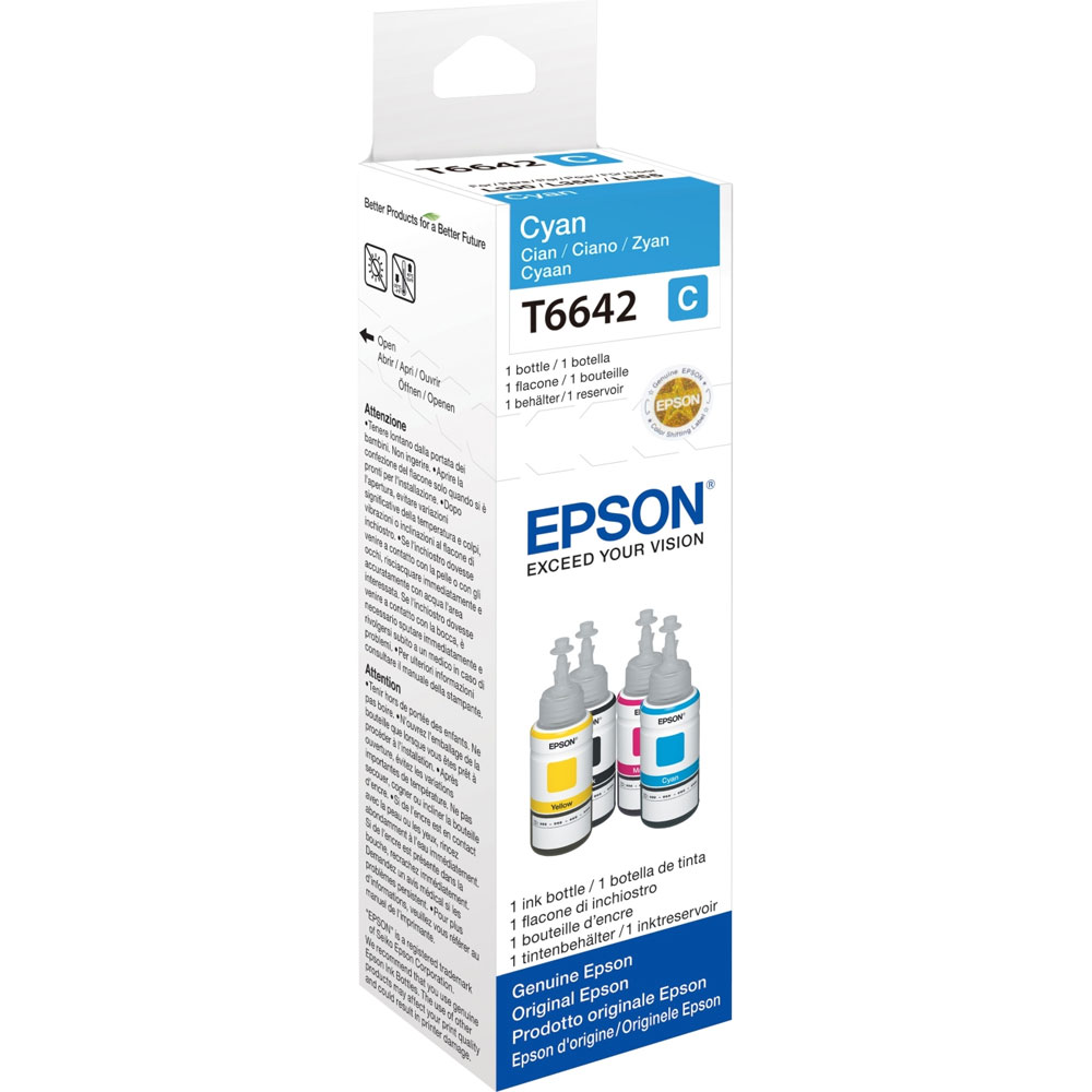 FLACONE DI INCHIOSTRO EPSON ECOTANK C13T664240 CYAN ORIGINALE 70ml EcoTank L100, EcoTank L200, EcoTank L300, EcoTank L355, EcoTank L355
