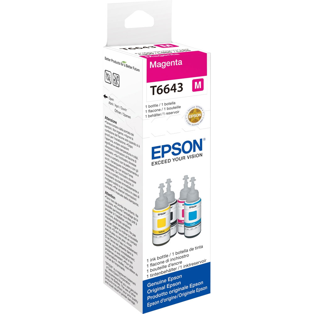 FLACONE DI INCHIOSTRO EPSON ECOTANK C13T664340 MAGENTA ORIGINALE 70ml EcoTank L100, EcoTank L200, EcoTank L300, EcoTank L355, EcoTank L355