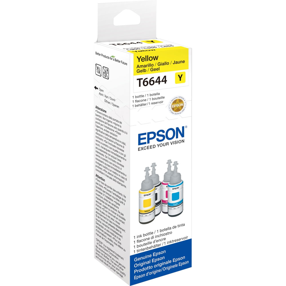 FLACONE DI INCHIOSTRO EPSON ECOTANK C13T664440 YELLOW ORIGINALE 70ml EcoTank L100, EcoTank L200, EcoTank L300, EcoTank L355, EcoTank L355