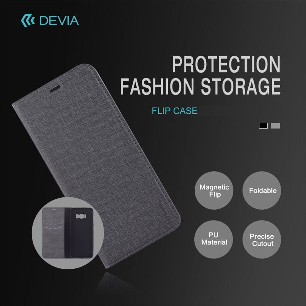 DEVIA CUSTODIA A LIBRO FLIP CASE IN PELLE NERA PER TELEFONO CELLULARE HUAWEI P8 LITE 2017 (PRA-LX1) - P9 LITE 2017 (PRA-LX3)