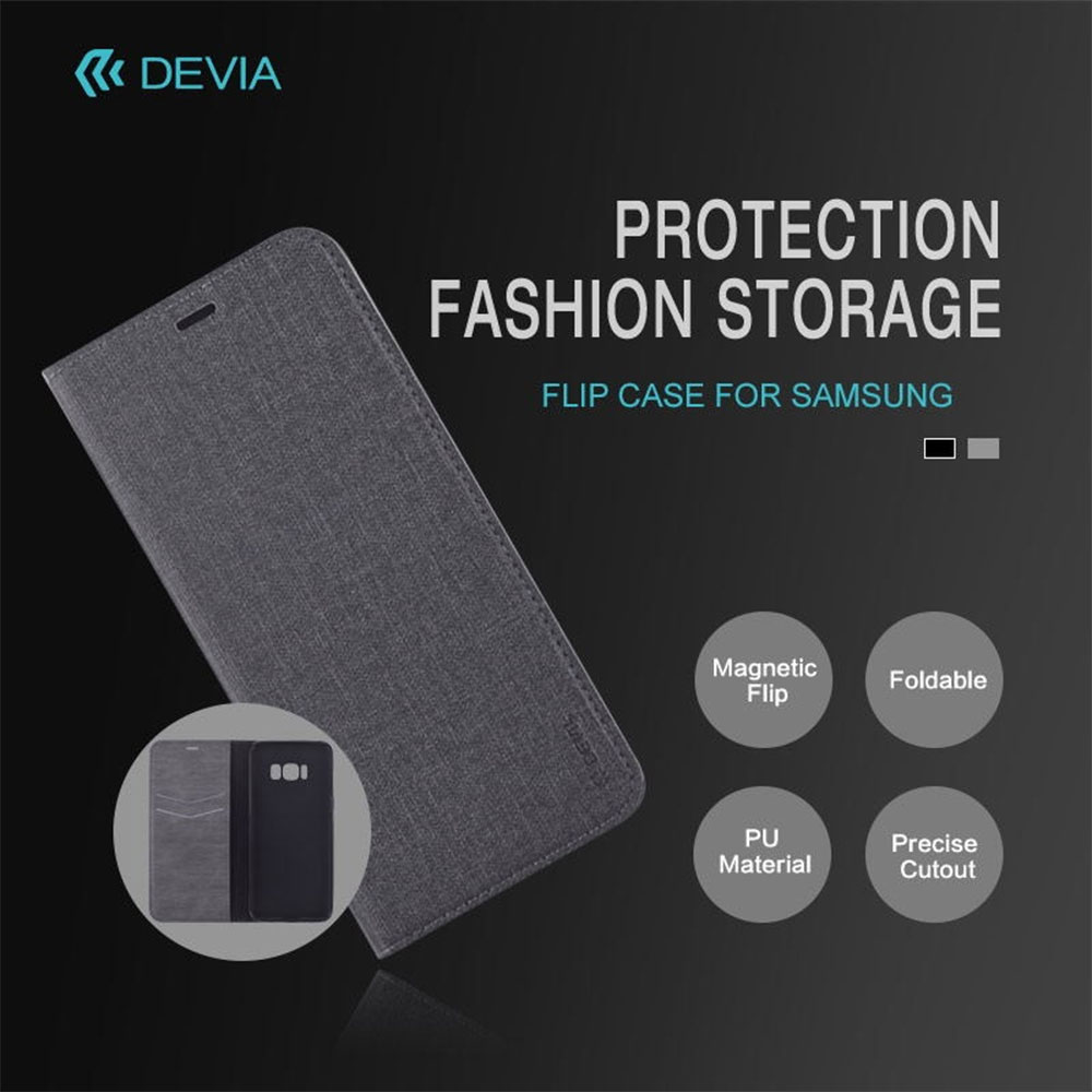 DEVIA CUSTODIA A LIBRO FLIP CASE IN PELLE NERA PER TELEFONO CELLULARE SAMSUNG GALAXY J5 2017 (SM-J530F)