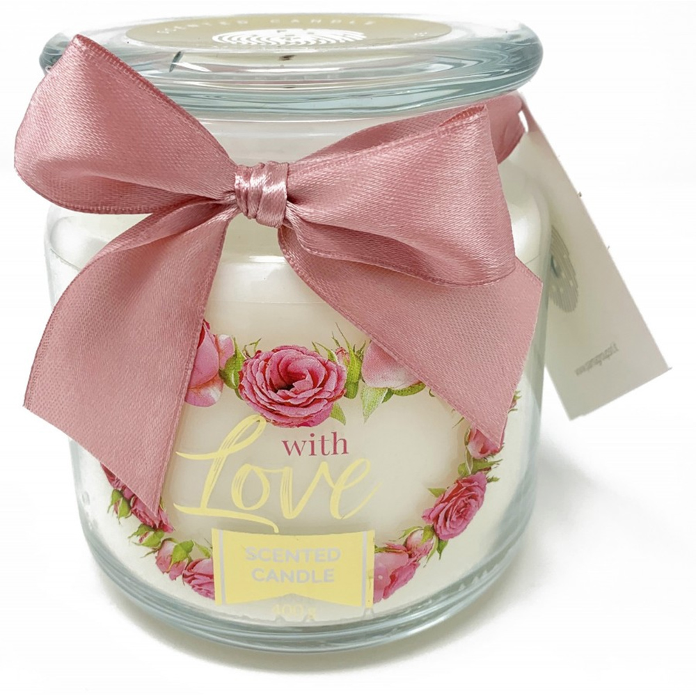 CANDELA PROFUMATA GIARA PICCOLA WHITE ROSA 400gr profumazione alle rose 80h durata