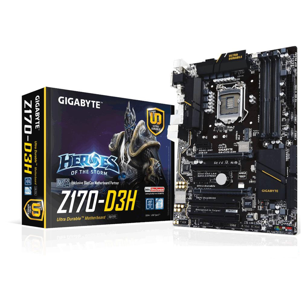 SCHEDA MADRE GIGABYTE INTEL GA-Z170-D3H DDR4 Core i3/i5/i7 4xDDR4 2PCIex16, 2PCIex1 3xPCI D-Sub/DVI-D/HDMI 3SATAe, 6SATA6gB/S, 1XM.2 8USB3 4USB2 SK-1151