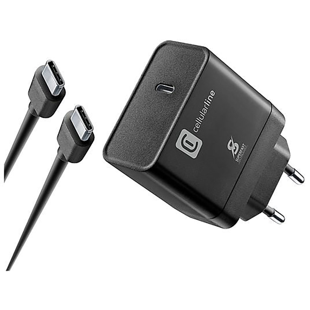 CELLULARLINE CARICABATTERIE Super Fast Charging 45W PD + CAVO USB-Type-C 1Mt COLORE NERO