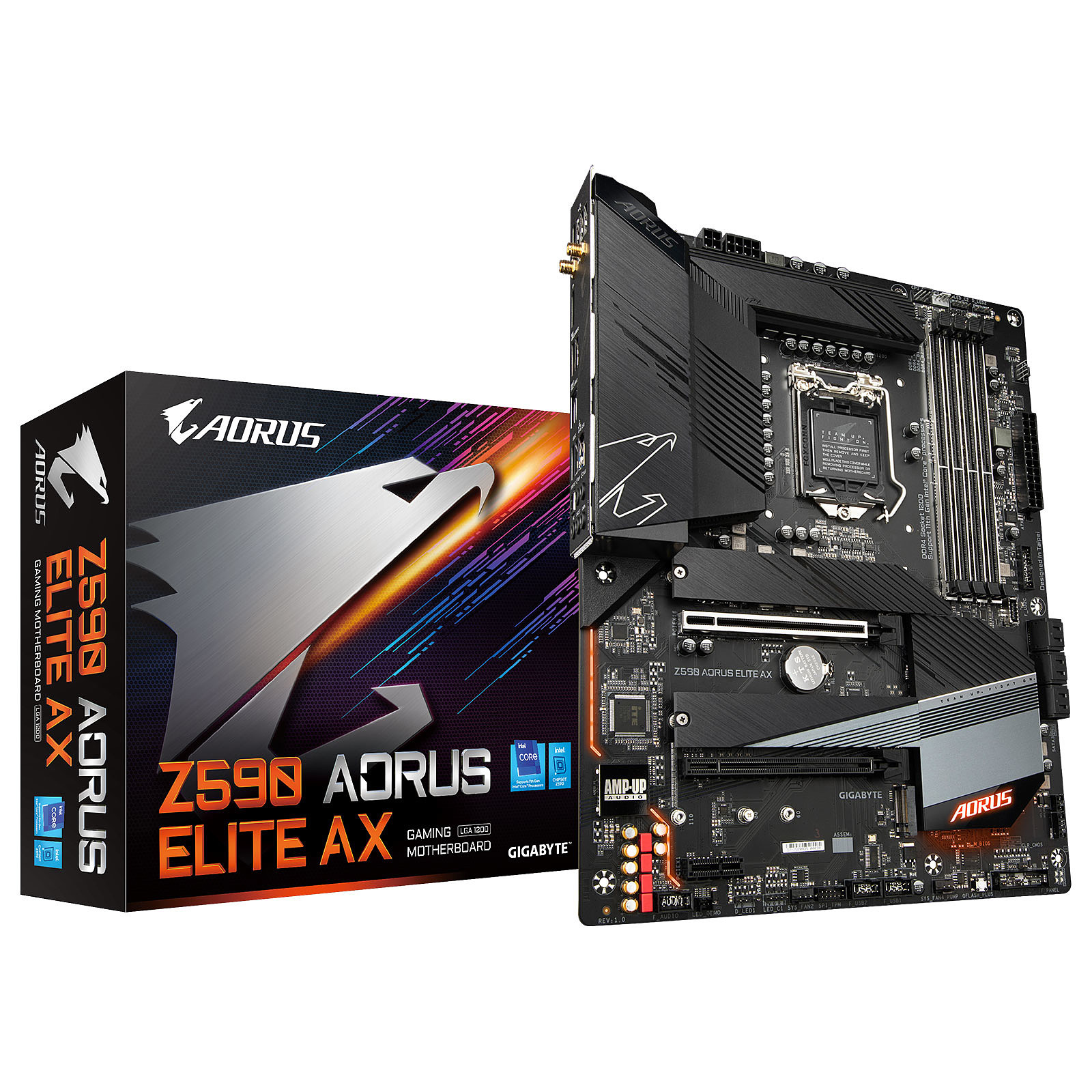SCHEDA MADRE GIGABYTE INTEL Z590 AORUS ELITE AX (rev. 1.0) DDR4 Core i3/i5/i7/i9 10°/11° GENERAZIONE 4xDDR4 3xPci-E 4.0x16, 1xDisplayPort, 6xSATA 6Gb/S, 3xM.2 PCIe 4.0, SK-1200