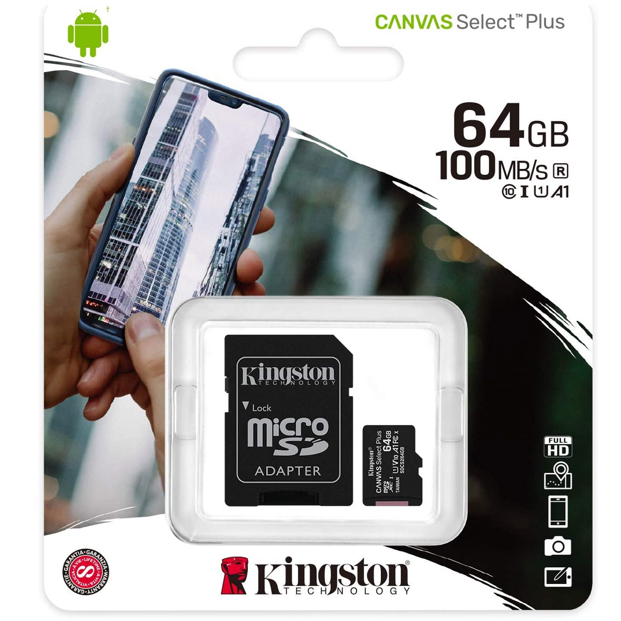 MEMORIA KINGSTON MICRO SD TRANSFLASH Canvas Select Plus 64GB Classe 10 SDCS2/64GB
