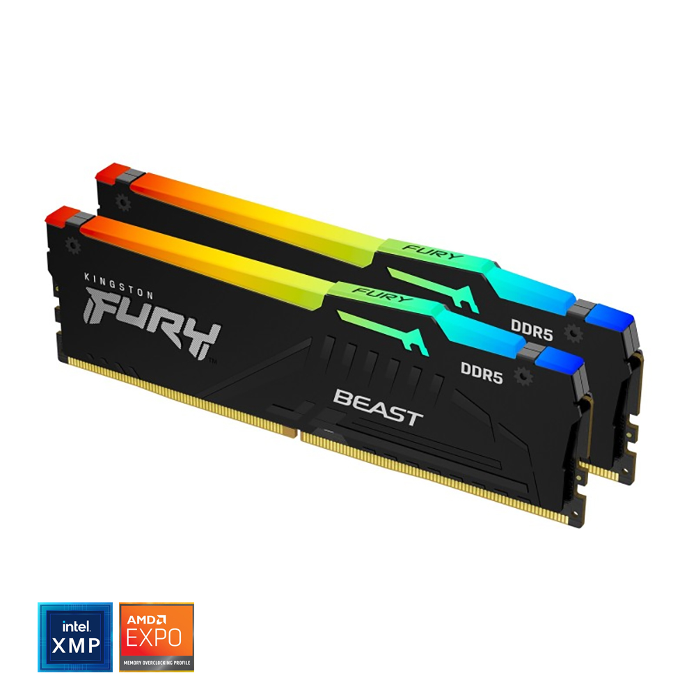 Kingston FURY Beast Nero RGB EXPO/XMP 32GB 6000MT/s DDR5 CL30 DIMM Memoria Gaming per Computer Fissi Kit da 2x16GB - KF560C30BBEAK2-32