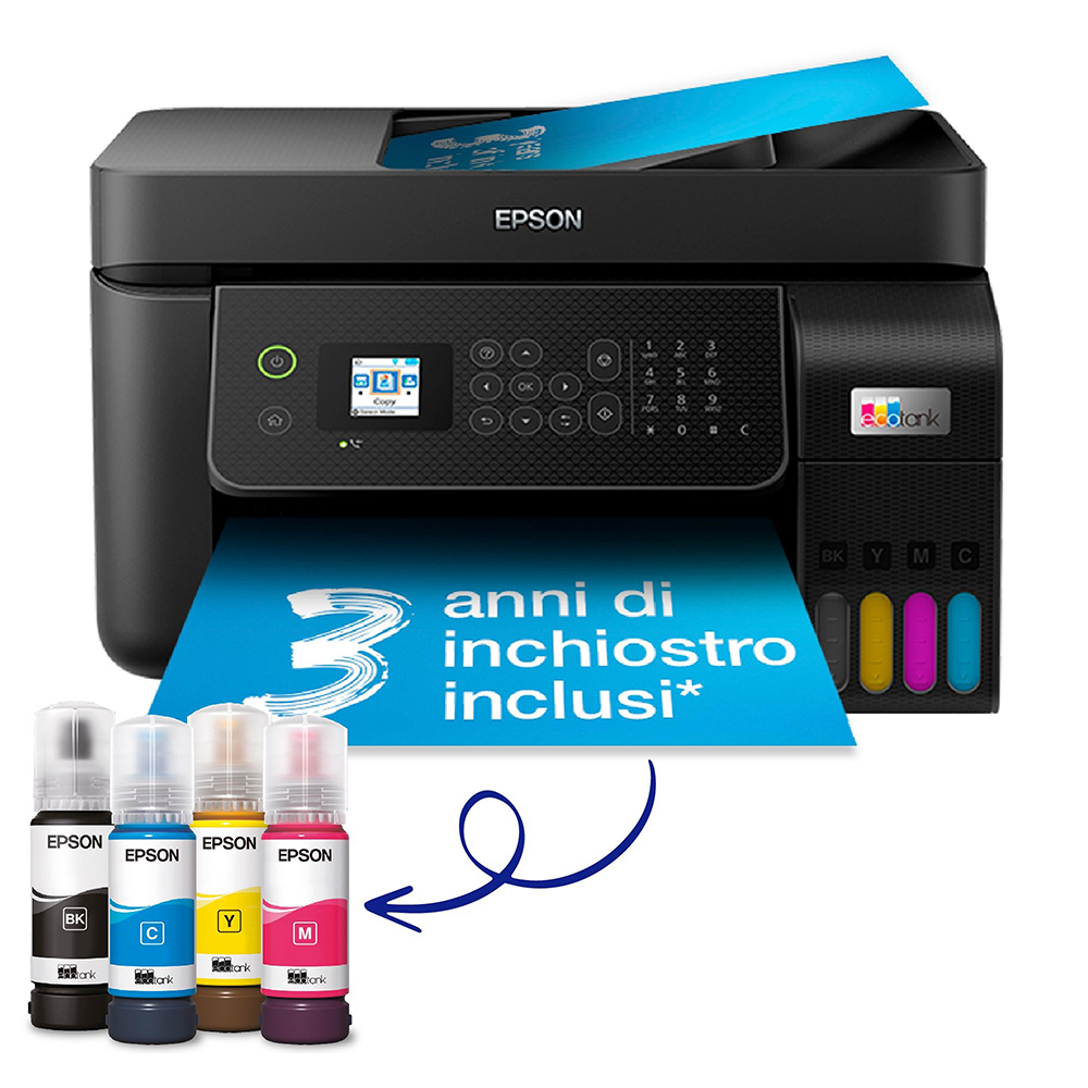 MULTIFUNZIONE EPSON EcoTank ET-4800 DISPLAY LCD USB, Wi-Fi, Wi-Fi Direct ed Ethernet -  A4 con ADF - copia + stampa + scansione + fax