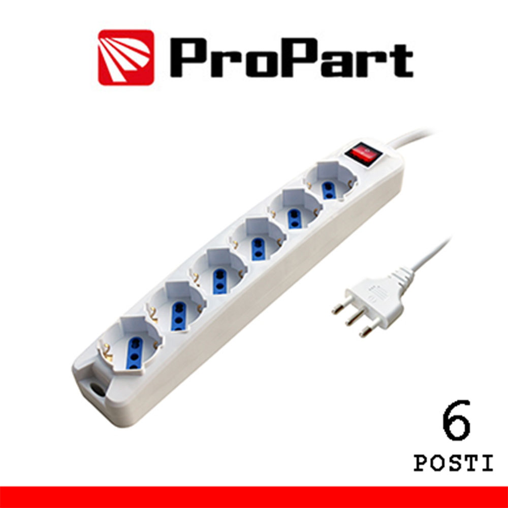 MULTIPRESA 6 POSTI BIPASSO/SCHUKO 10/16A 2P+T + SPINA 16A 2P+T + INTERRUTTORE