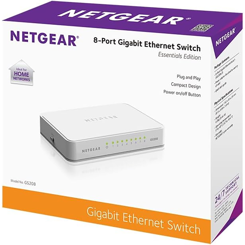 SWITCH DESKTOP DI RETE NETGEAR GS208 8-Port 10/100/1000Mbps