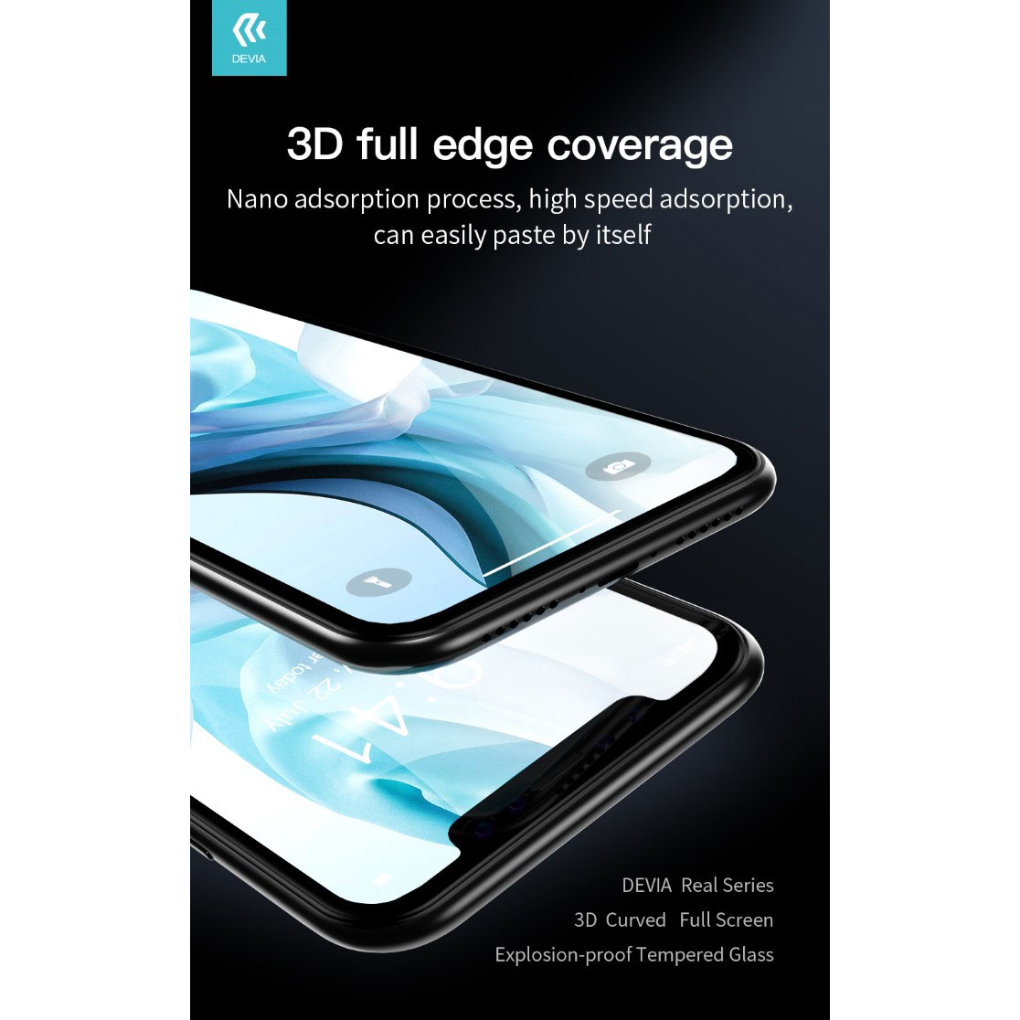 DEVIA PELLICOLA IN VETRO TEMPERATO 9H FULL SCREEN 3D 0.18mm 5.8" PER SMATHPHONE APPLE IPHONE X / IPHONE Xs / IPHONE 11 Pro