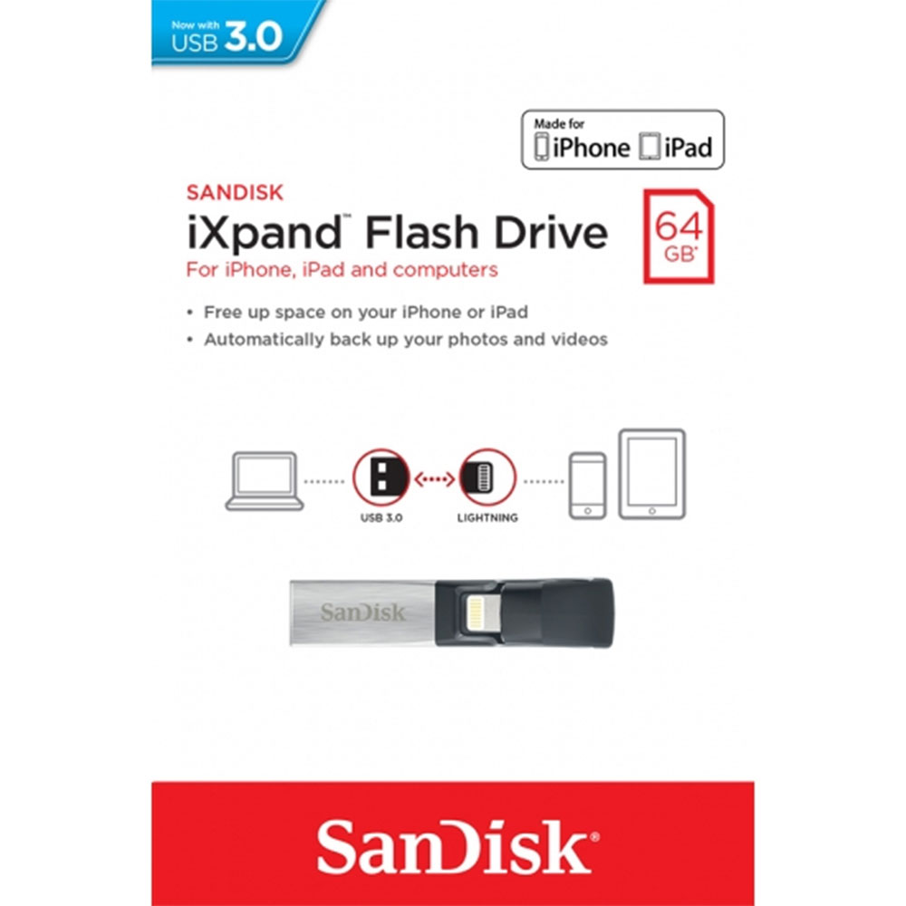 PEN DRIVE SANDISK DYSK USB IXPAND 64GB PER IPHONE E IPAD LIGHTNING + USB 3.0