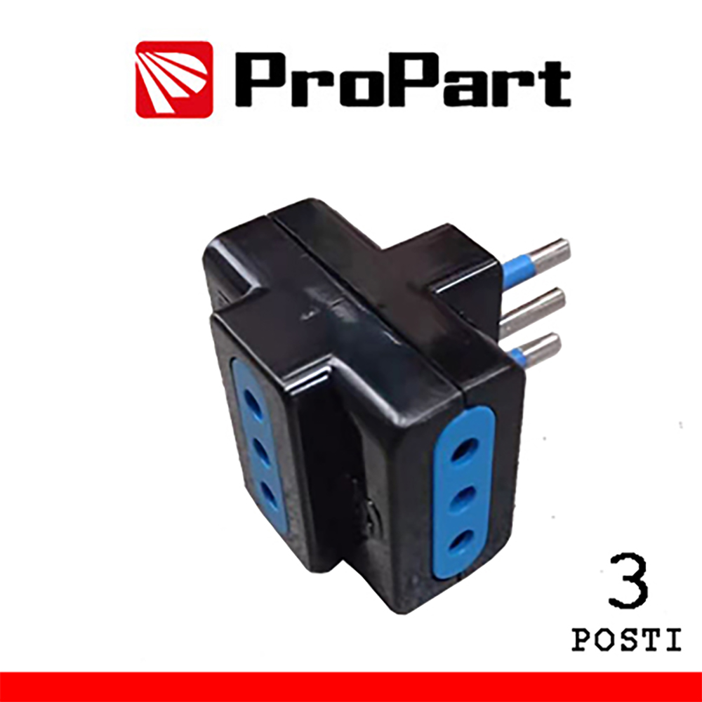 ADATTATORE 3 PRESE ITALIANE 2P+T 10A SPINA 10A 2P+T 10A COLORE NERO