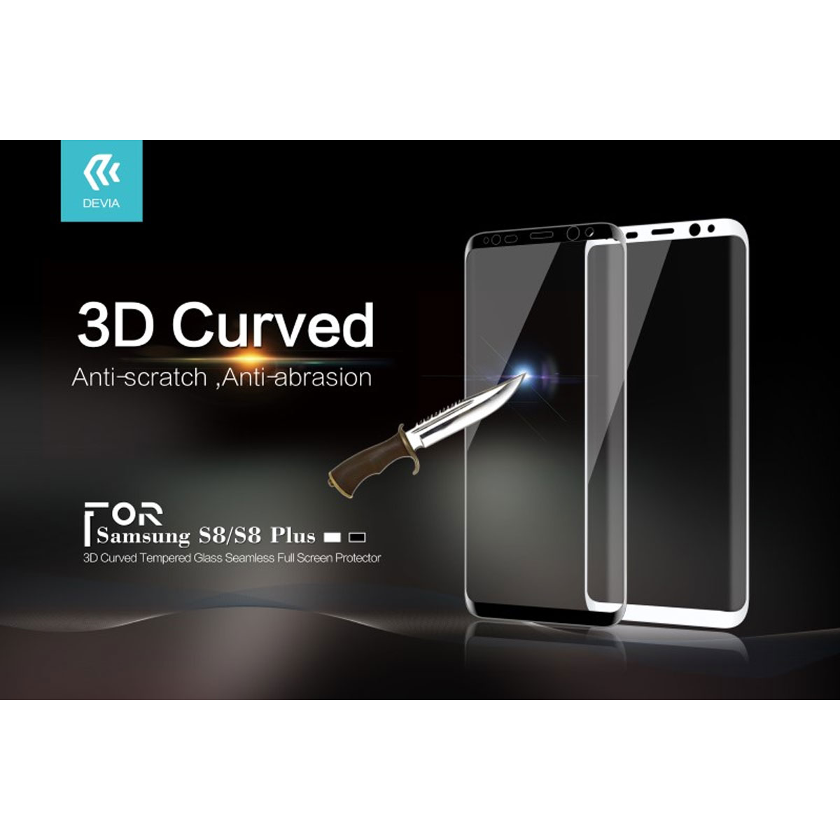 DEVIA PELLICOLA IN VETRO TEMPERATO 3D CON CURVE FULL SCREEN 9H 0.26mm PER SMATHPHONE SAMSUNG GALXY S8 NERO