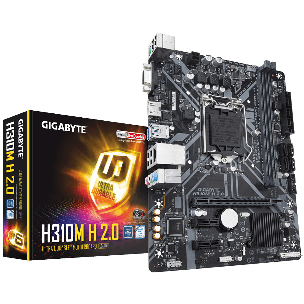SCHEDA MADRE GIGABYTE INTEL H310M-H R2.0 DDR4 Core i3/i5/i7 8° e 9° GENERAZIONE 2xDDR4 2Pci-E 3.0 x16, D-Sub/HDMI, 2xUSB3.1 - 2xUSB2.0 SK-1151