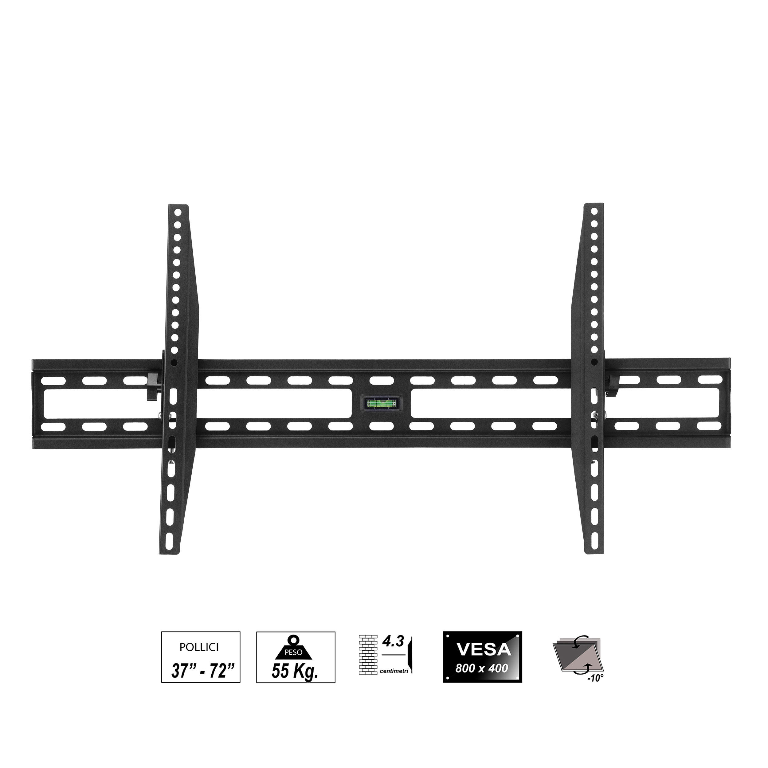 SUPPORTO A PARETE PER MONITOR TV LED/LCD 37" - 72" INCLINABILE -10° / +10° VESA 75x75, 100x100, 200x200 400x400, 600x400, 800X400