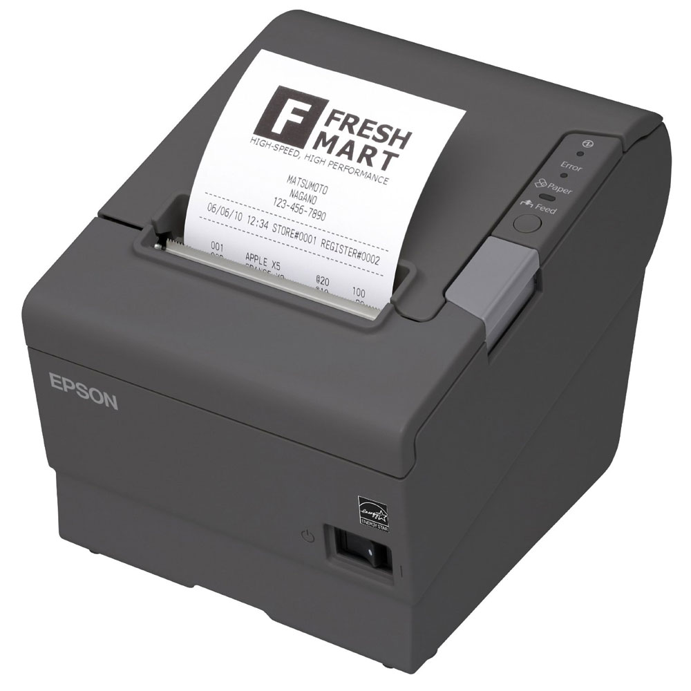 STAMPANTE POS TERMICA EPSON TM-T88V-238 80MM DARK GREY PORTA USB + RS232C + ETHERNET PER STAMPE SCONTRINI/RICEVUTE/COMANDE/SCOMMESSE + TAGLIERINA