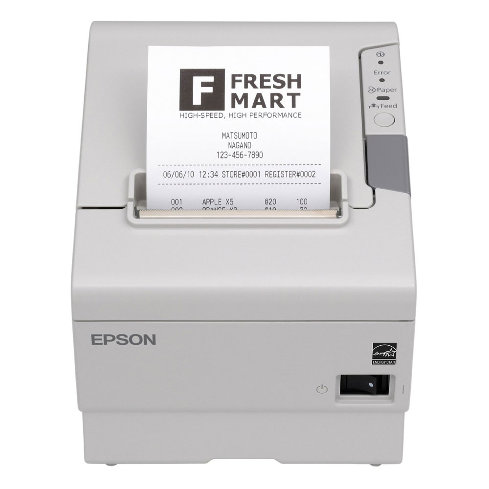 STAMPANTE POS TERMICA EPSON TM-T88V-012 80MM WHITE PORTA USB + RS232C PER STAMPE SCONTRINI/RICEVUTE/COMANDE/SCOMMESSE + TAGLIERINA
