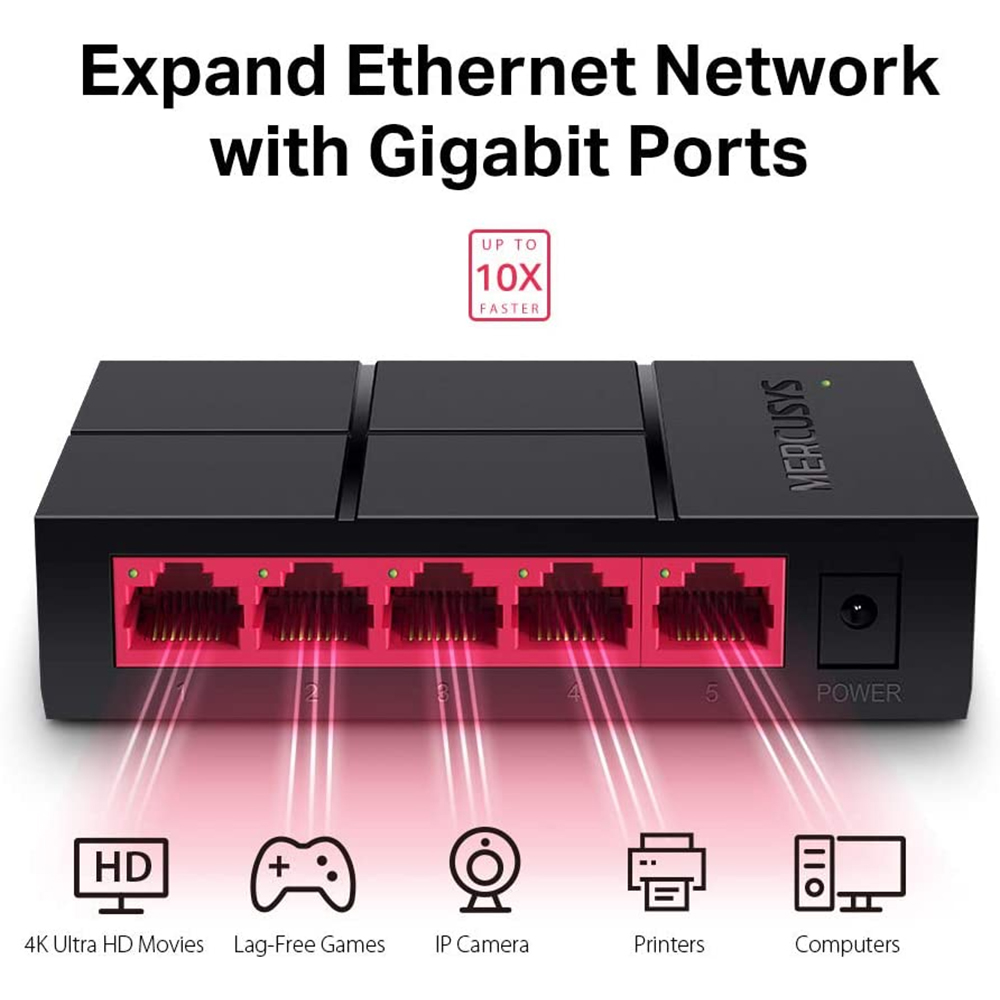 SWITCH DESKTOP DI RETE MERCUSYS 5-Port 10/100/1000Mbps MS105G