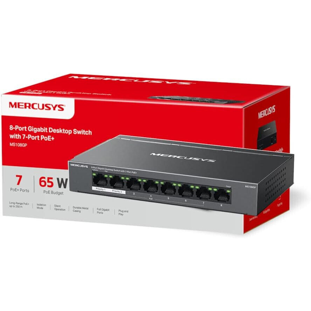 SWITCH DESKTOP DI RETE MERCUSYS MS108GP 8-Port 10/100/1000Mbps ( 7 PoE+ 65 W )